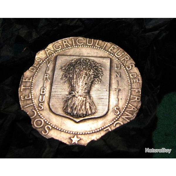 medaille en bronze argent "societe des agriculteursde france" 59grs diametre 50 mm