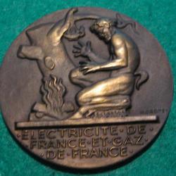 medaille de bronze "electricité et gaz de France diametre 55mm pds 71 grs