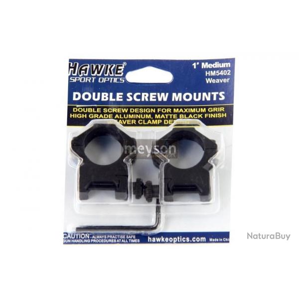 Paire de Colliers HAWKE Weawer - 25.4mm - Rail 22mm- Hauteur Medium - Braderie Automne