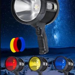 SUPER Lampe Torche Projecteur LED SOLAIRE avec 3 lentilles de couleur...