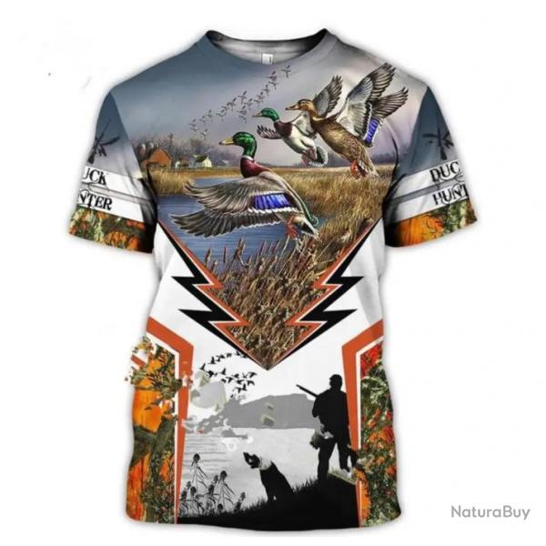 Tee-shirt motif chien de  chasse avec canard  taille xxs xs s m l xl xxl 3xl 4xl 5xl 6xl. C