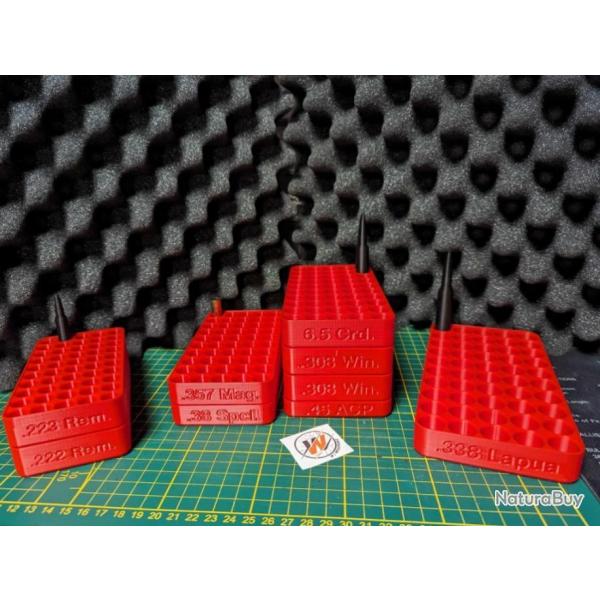 Plateau pour Rechargement - Calibre 375 Cheytac / Rangement pour 50 cartouches ROUGE -Impression3D