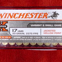 Cartouches Winchester Super X calibre 17HMR JHP xtp 20 grains