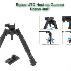 Bipied UTG Tactique Recon 360 Version B - Rail picatinny ou grenadière