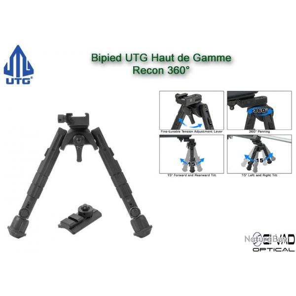 Bipied UTG Tactique Recon 360 Version B - Rail picatinny ou grenadire