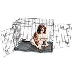 Cage pour chien FortressooL, caisse de transport pour chien moyen 90x60x67cm, pliable, 2 portes, pla