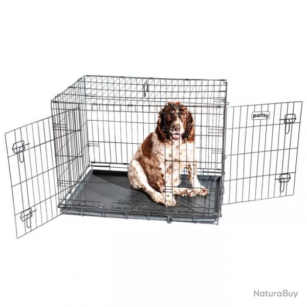 Cage pour chien FortressooL, caisse de transport pour chien moyen 90x60x67cm, pliable, 2 portes, pla