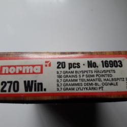 vend balles pour gros gibier norma 270 win 150gr