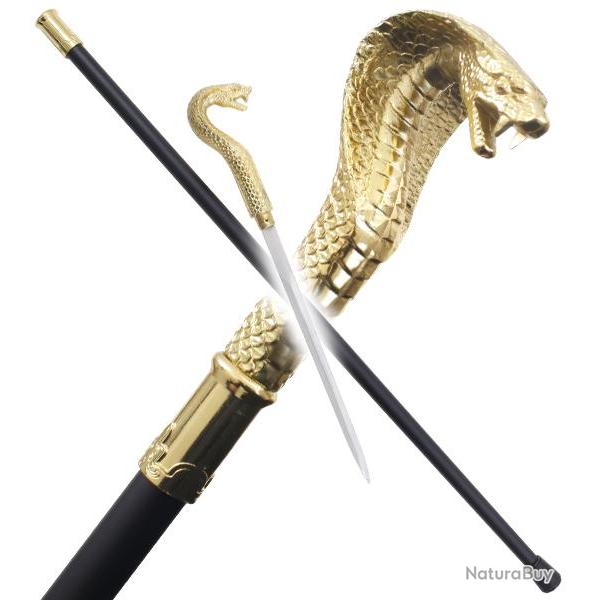 Canne Epee Cobra Gold Canne de Marche Serpent Acier Repliksword