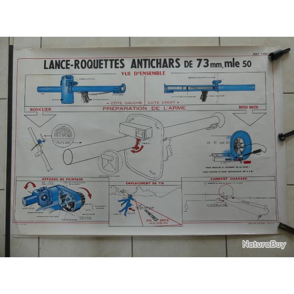 Planche didactique d'instruction militaire Lance roquettes antichar de 73mm, Modle 50 (N1)