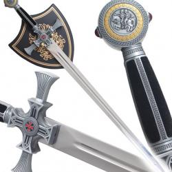 Epee Templier Epee Chevalier Epee des Templiers Version Noire + Presentoir en Bois Repliksword