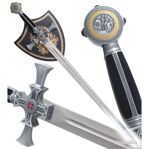 Epee Templier Epee Chevalier Epee des Templiers Version Noire + Presentoir en Bois Repliksword