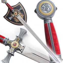 Epee Templier Epee Chevalier Epee des Templiers Version Rouge + Presentoir en Bois Repliksword