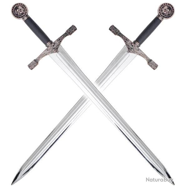 Pack 2 Epees Arthur Excalibur en Polypropylene Argent Epee Entrainement Combat Repliksword