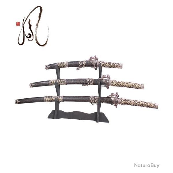 Katana Set 3 - Dragon Wing Black Edition Epee Sabre Tanto Wakazashi Katana Japonais Repliksword