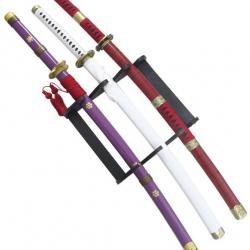 Pack 3 Katanas Acier Zoro Sabre One Piece Replique Katana + Presentoir en Bois Katana Japonais Repli