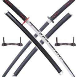 Demon Slayer Pack 2 Katanas en Bois Lame en Bois Katana Tanjiro Epee en Bois Kimetsu No Yaiba Sabre 