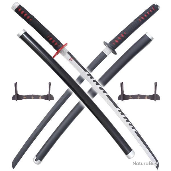 Demon Slayer Pack 2 Katanas en Bois Lame en Bois Katana Tanjiro Epee en Bois Kimetsu No Yaiba Sabre 