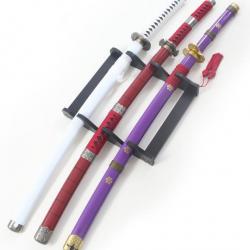 Lot 3 Katanas Bois Lame en Bois Zoro Epee One Piece Replique Sabre + Presentoir en Bois Katana Japon