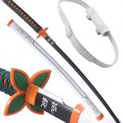 Demon Slayer Katana en Bois Shinobu Kocho Kimetsu No Yaiba Sabre White Edition + Ceinturon Blanc Por