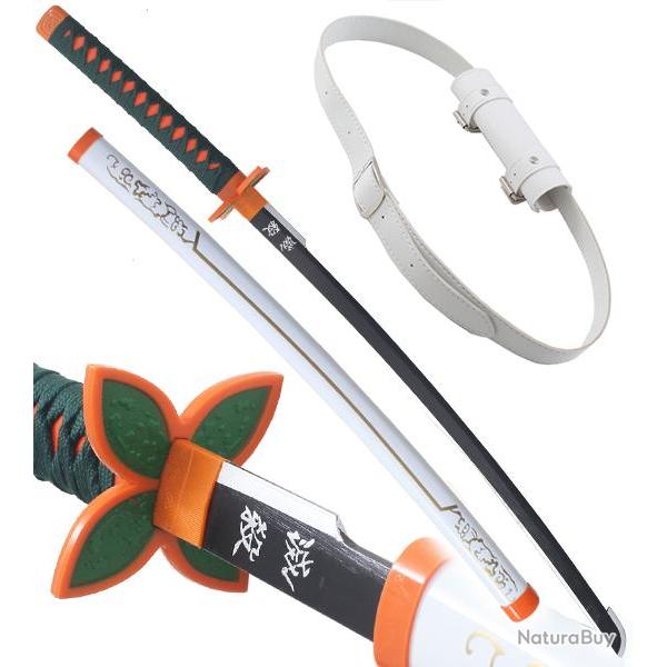 Demon Slayer Katana en Bois Shinobu Kocho Kimetsu No Yaiba Sabre White Edition + Ceinturon Blanc Por