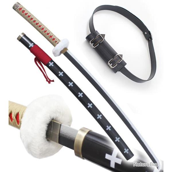 One Piece Sabre en Bois Trafalgar Law Replique Katana Sabre + Ceinturon Noir Porte Epee Ceinture Kat