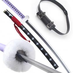 One Piece Sabre en Bois Trafalgar Law Epee Katana Manche Violet + Ceinturon Noir Porte Epee Ceinture