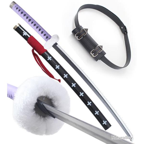 One Piece Sabre en Bois Trafalgar Law Epee Katana Manche Violet + Ceinturon Noir Porte Epee Ceinture