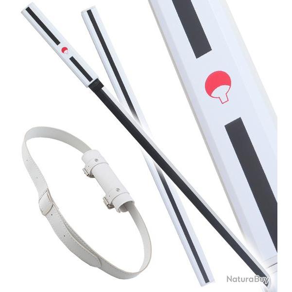 Naruto Katana en Bois Lame en Bois Sasuke Blanc Epee Kusanagi + Ceinturon Blanc Porte Epee Ceinture 