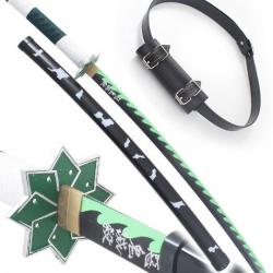 Demon Slayer Epee en Bois Sanemi Shinazugawa Katana en Bois Kimetsu No Yaiba Sabre + Ceinturon Noir 