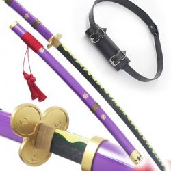 One Piece Epee en Bois Katana Enma Sabre Zoro Katana Meito Violet Edition + Ceinturon Noir Porte Epe