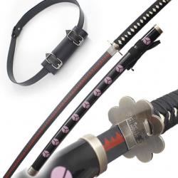 One Piece Katana en Bois Zoro Shusui Replique Epee Sabre + Ceinturon Noir Porte Epee Ceinture Katana