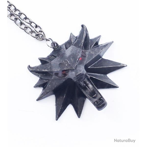 Pendentif The Witcher Tete de Loup Acier + Chaine Bijoux Repliksword