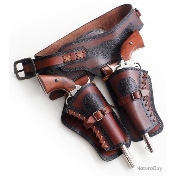 Western Cowboy Porte Pistolet Ceinture 2 Places CE2 Repliksword