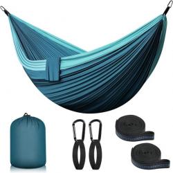 Hamac Ultraléger 300x200cm 2 Personnes Nylon Parachute Charge jusqu'à 300kg Bivouac Randonnée Bleu