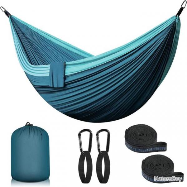 Hamac Ultralger 300x200cm 2 Personnes Charge jusqu' 300kg Nylon Parachute Bivouac Randonne Bleu