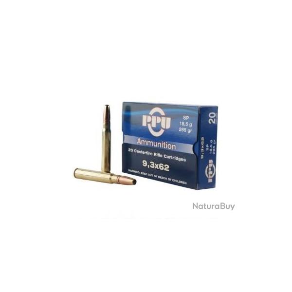 20 munitions PARTIZAN 9.3x62 SP 285 grains 18.5G