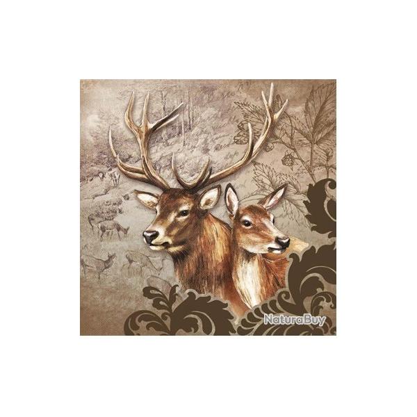 Serviettes de table papier couple cerf et biche