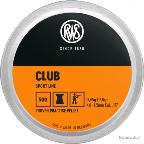 Plombs RWS CLUB , calibre 4.5 mm 0.45g par 10 boites ( 5 000 plombs )