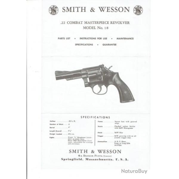 notice SMITH WESSON modle 18 (envoi par mail) - VENDU PAR JEPERCUTE (m2023)