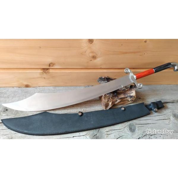 Sabre Cimeterre Manche en Bois Lame non affte en acier Inox Etui en Cuir