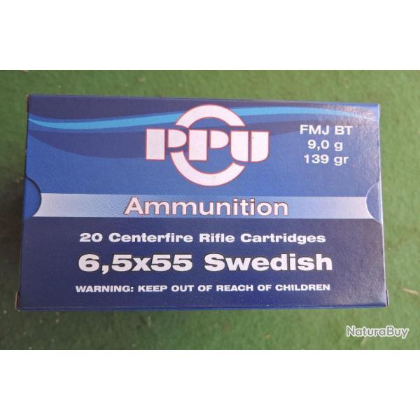 Lot 60 cartouches PPU 6.5x55 Swedish FMJ BT 139Gr