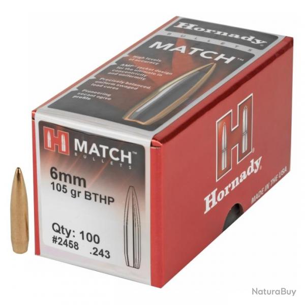 Ogives HORNADY 6mm .243 105grs BTHP 2458 - bote de 100 units