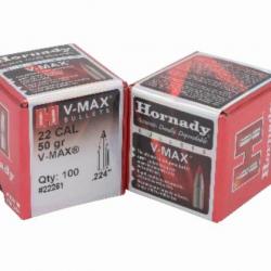 Ogives HORNADY Cal. 22 .224 50grs V-MAX 22261 - Boite de 100 unités