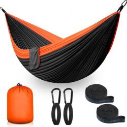 Hamac 300x200cm Ultraléger 2 Personnes Nylon Parachute Bivouac Jardin Extérieur Charge 300kg Noir