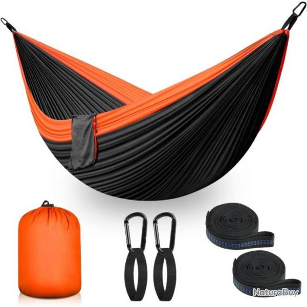 Hamac 300x200cm Ultralger 2 Personnes Nylon Parachute Bivouac Jardin Extrieur Charge 300kg Noir