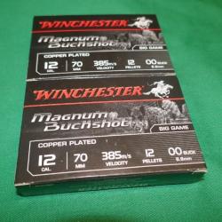 Lot de 10 cartouches WINCHESTER MAGNUM BUCKSHOT 12 Grains cuivré en 12/70 plomb 00 385m/s