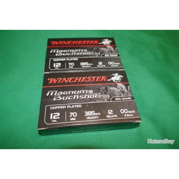 Lot de 10 cartouches WINCHESTER MAGNUM BUCKSHOT 12 Grains cuivr en 12/70 plomb 00 385m/s