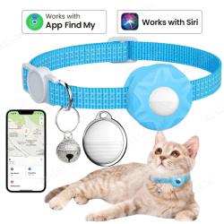Collier Chat GPS Smart AirTag pour iPhone Apple Find My, Couleur: Bleu