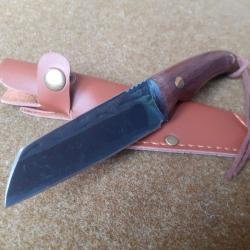 Couteau de chasse lame type scramasaxe viking, manche en bois, très robuste